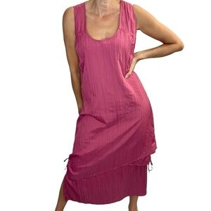 Jacques Ruc France berry pink crinkly tiered sleeveless maxi dress M